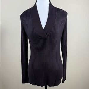 Reitmans Sweater Dark Brown V-Neck Ribbed Knit Women's Size M